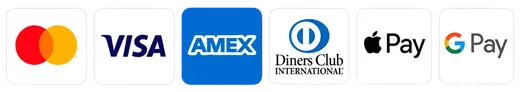 Accepted payments: Mastercard, Visa, American Express, Diners Club, Apple Pay, Google Pay